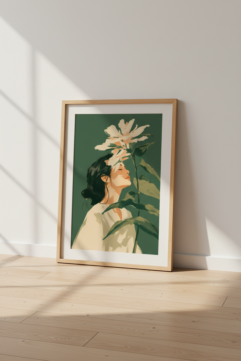 Botanical Portrait Wall Art Print | Living Room Decor | Green Aesthetic Poster