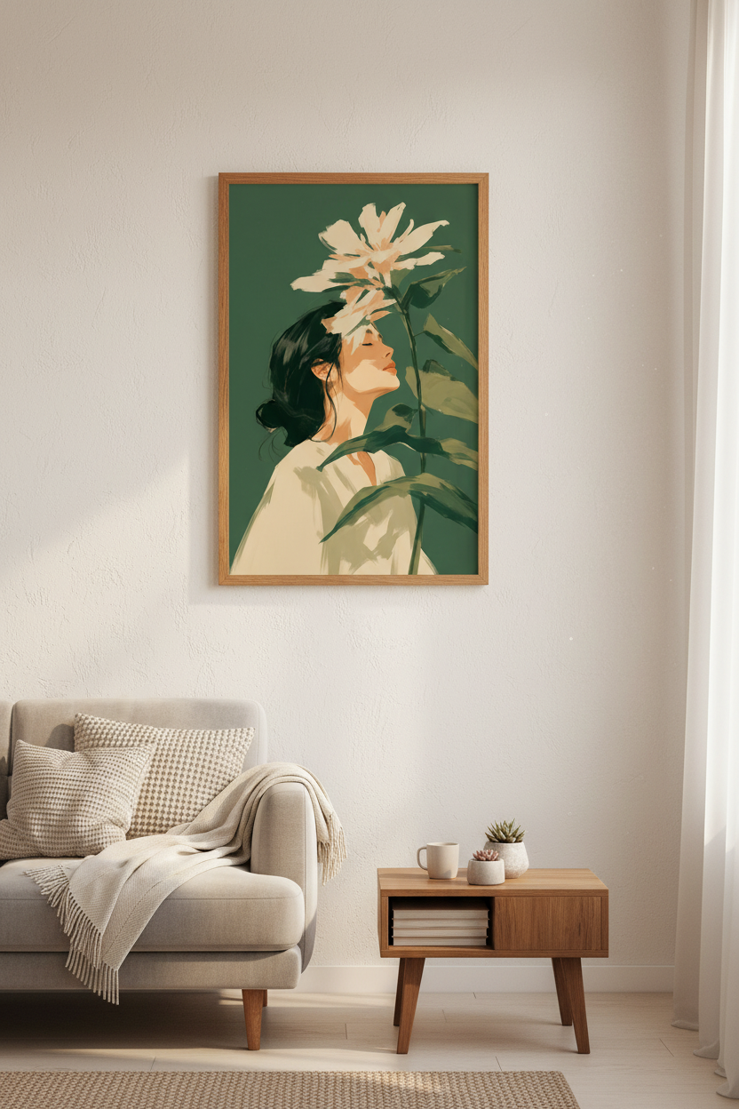 Botanical Portrait Wall Art Print | Living Room Decor | Green Aesthetic Poster