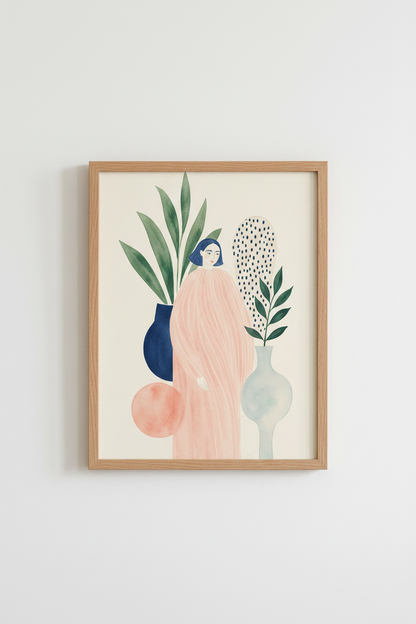 Boho Wall Art Print | Soft Peach &amp; Sage, Living Room Decor