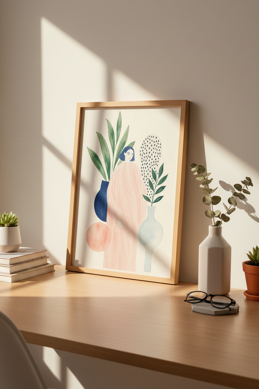 Boho Wall Art Print | Soft Peach &amp; Sage, Living Room Decor