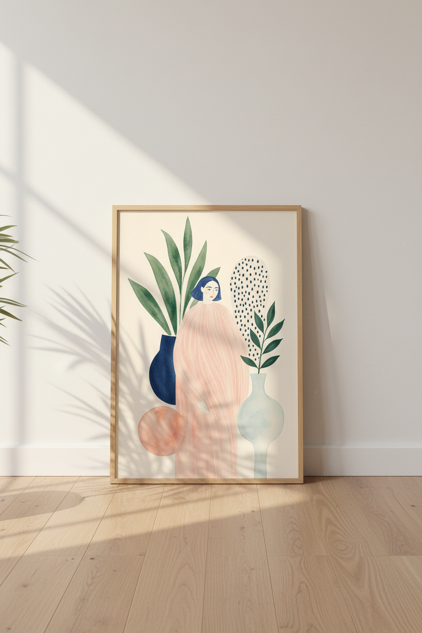 Boho Wall Art Print | Soft Peach &amp; Sage, Living Room Decor