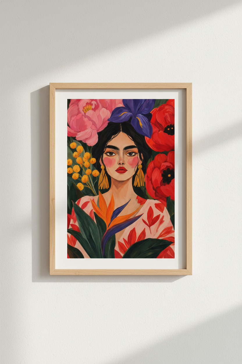Floral Portrait Print | Bold Palette, Living Room Decor