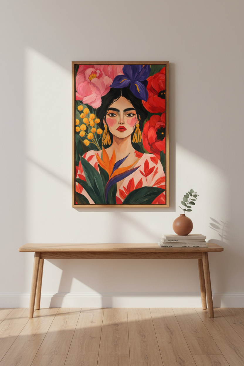 Floral Portrait Print | Bold Palette, Living Room Decor