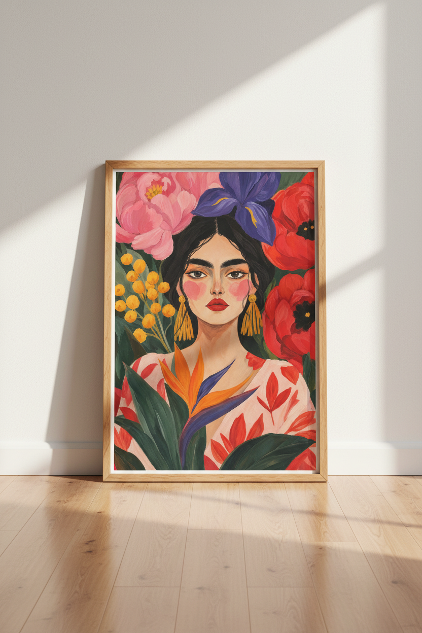 Floral Portrait Print | Bold Palette, Living Room Decor