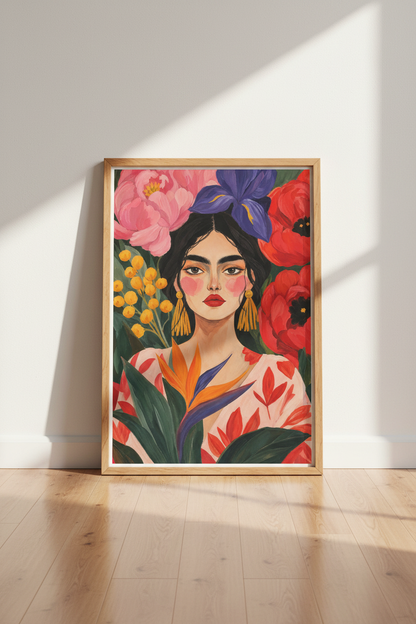Floral Portrait Print | Bold Palette, Living Room Decor
