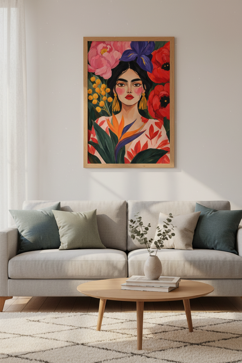 Floral Portrait Print | Bold Palette, Living Room Decor