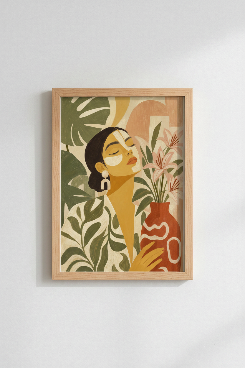 boho wall art print | earthy palette, tropical vibe | living room decor