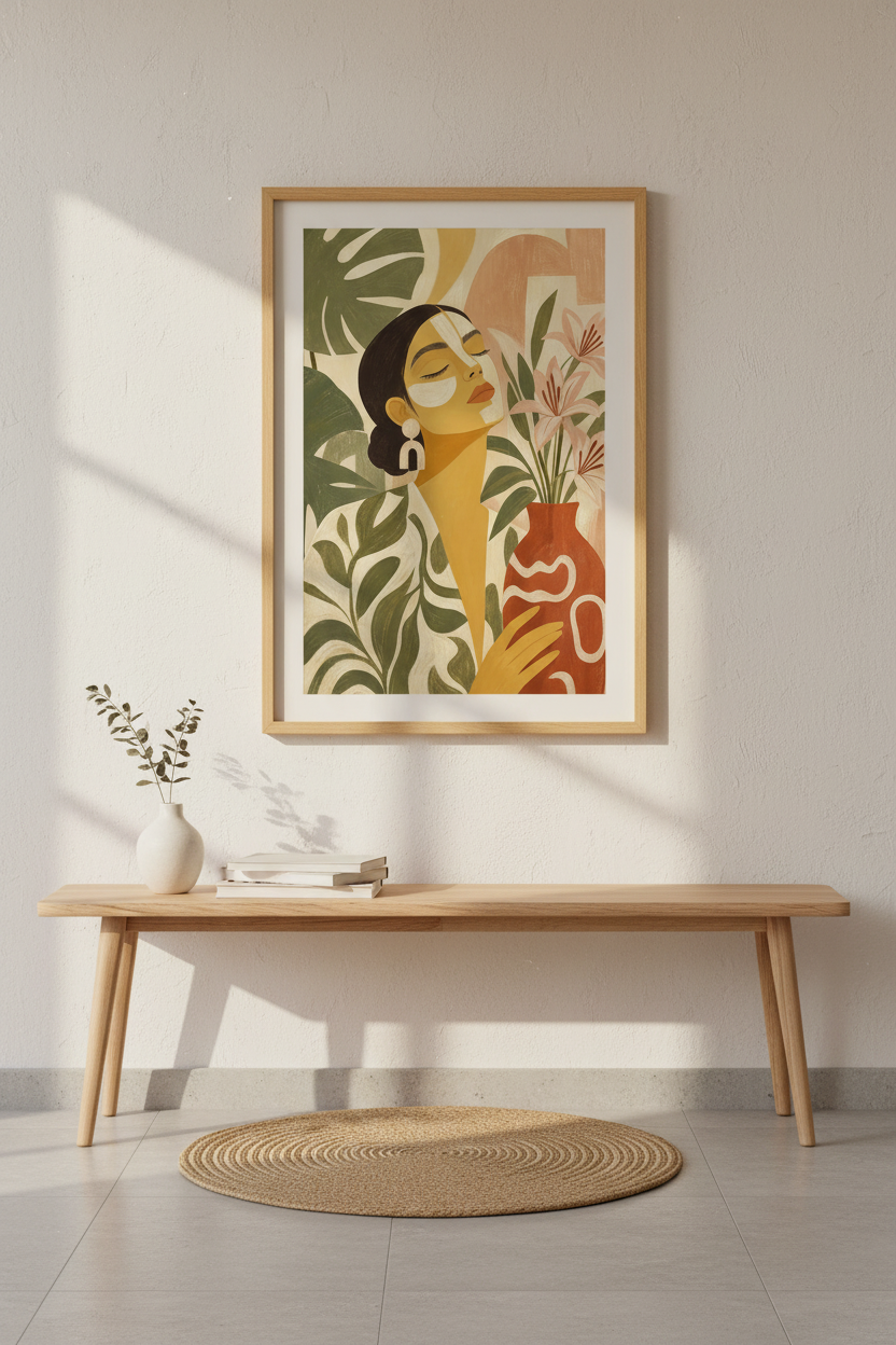 boho wall art print | earthy palette, tropical vibe | living room decor