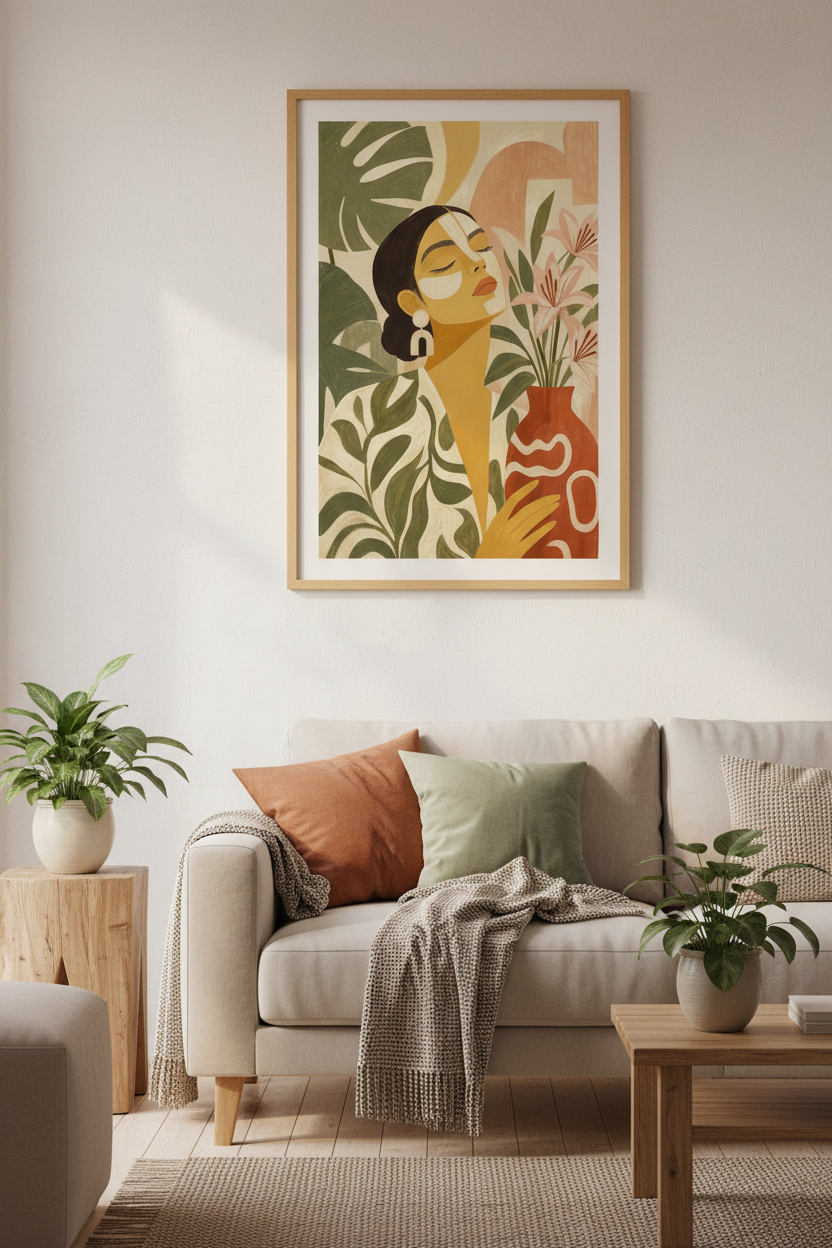 boho wall art print | earthy palette, tropical vibe | living room decor