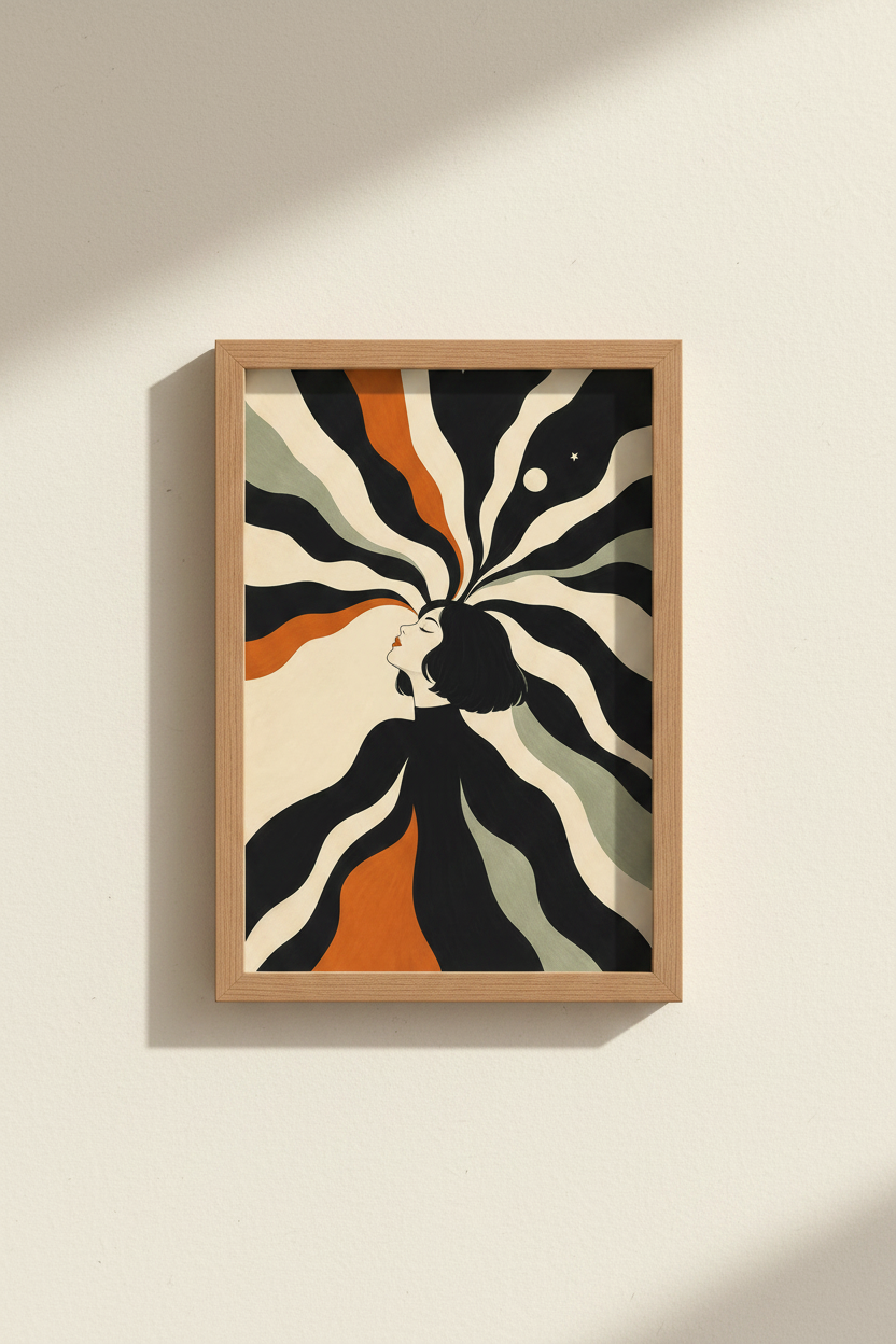 Abstract Portrait | Moody Black &amp; Cream Tones, Living Room Decor