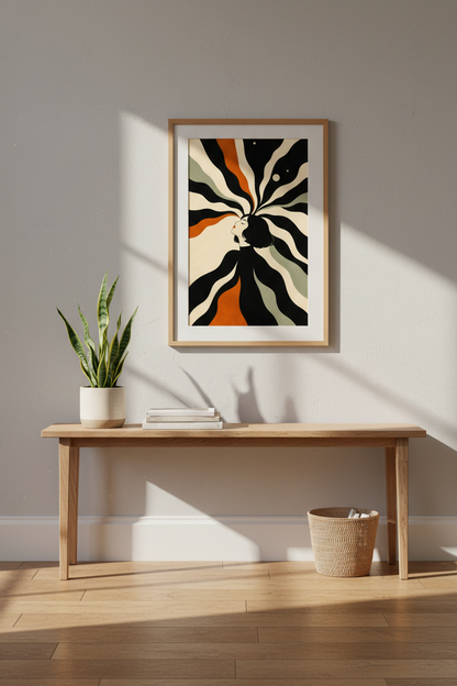 Abstract Portrait | Moody Black &amp; Cream Tones, Living Room Decor