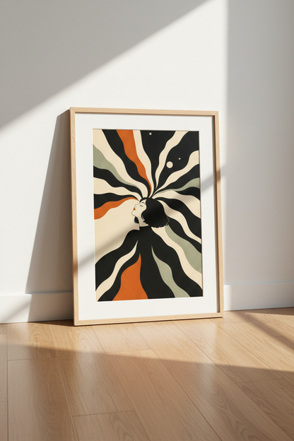 Abstract Portrait | Moody Black &amp; Cream Tones, Living Room Decor
