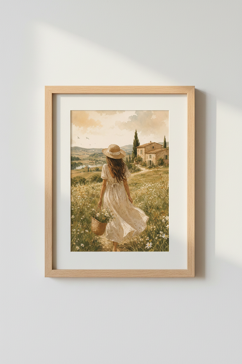 Tuscany Landscape Print | Italian Countryside Decor | Rustic Watercolor Poster