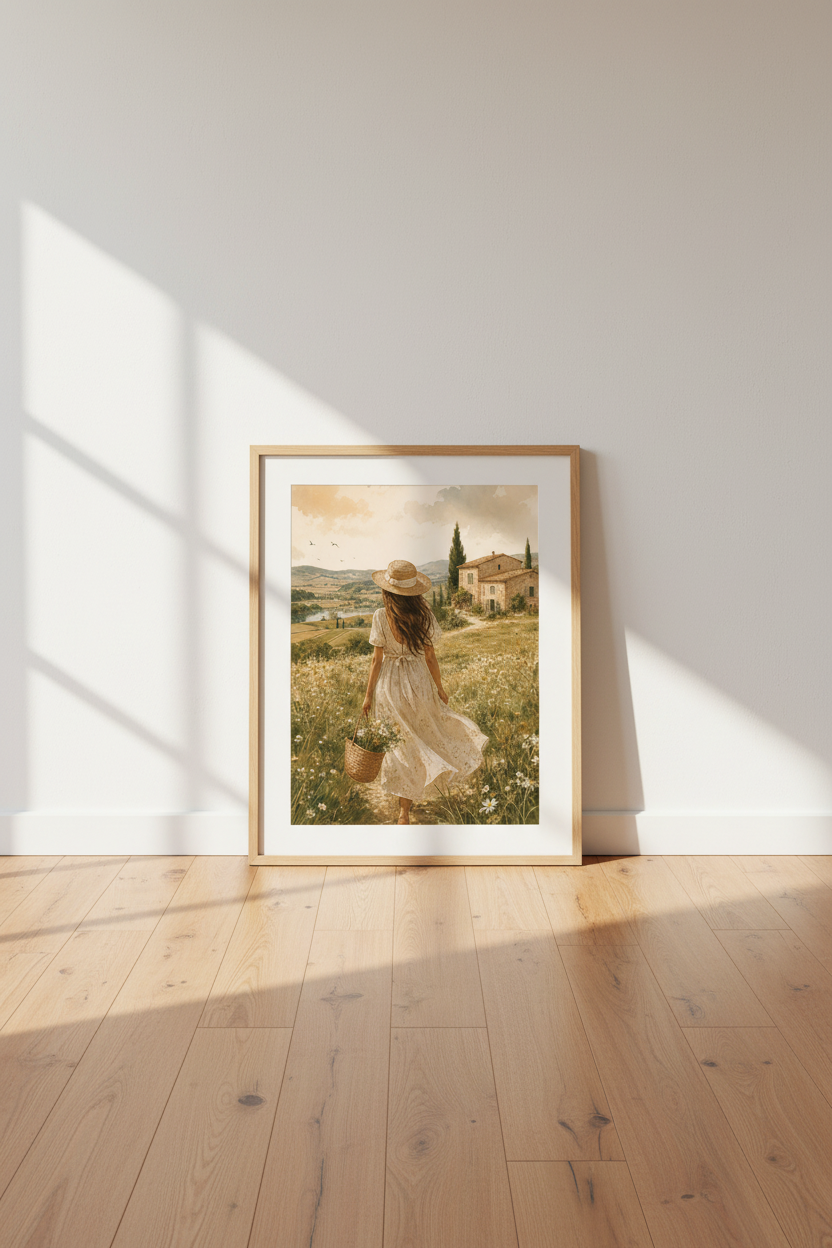 Tuscany Landscape Print | Italian Countryside Decor | Rustic Watercolor Poster