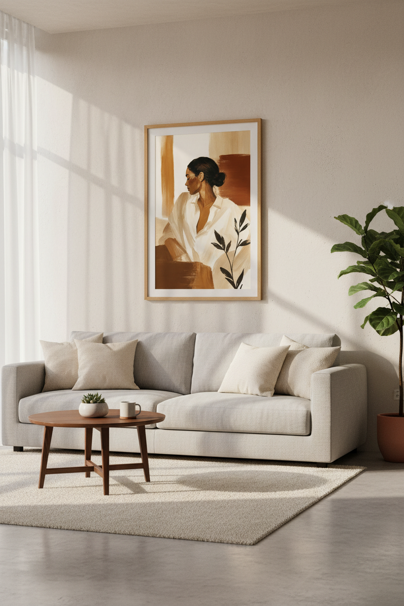 boho wall art print | living room decor | warm neutrals poster