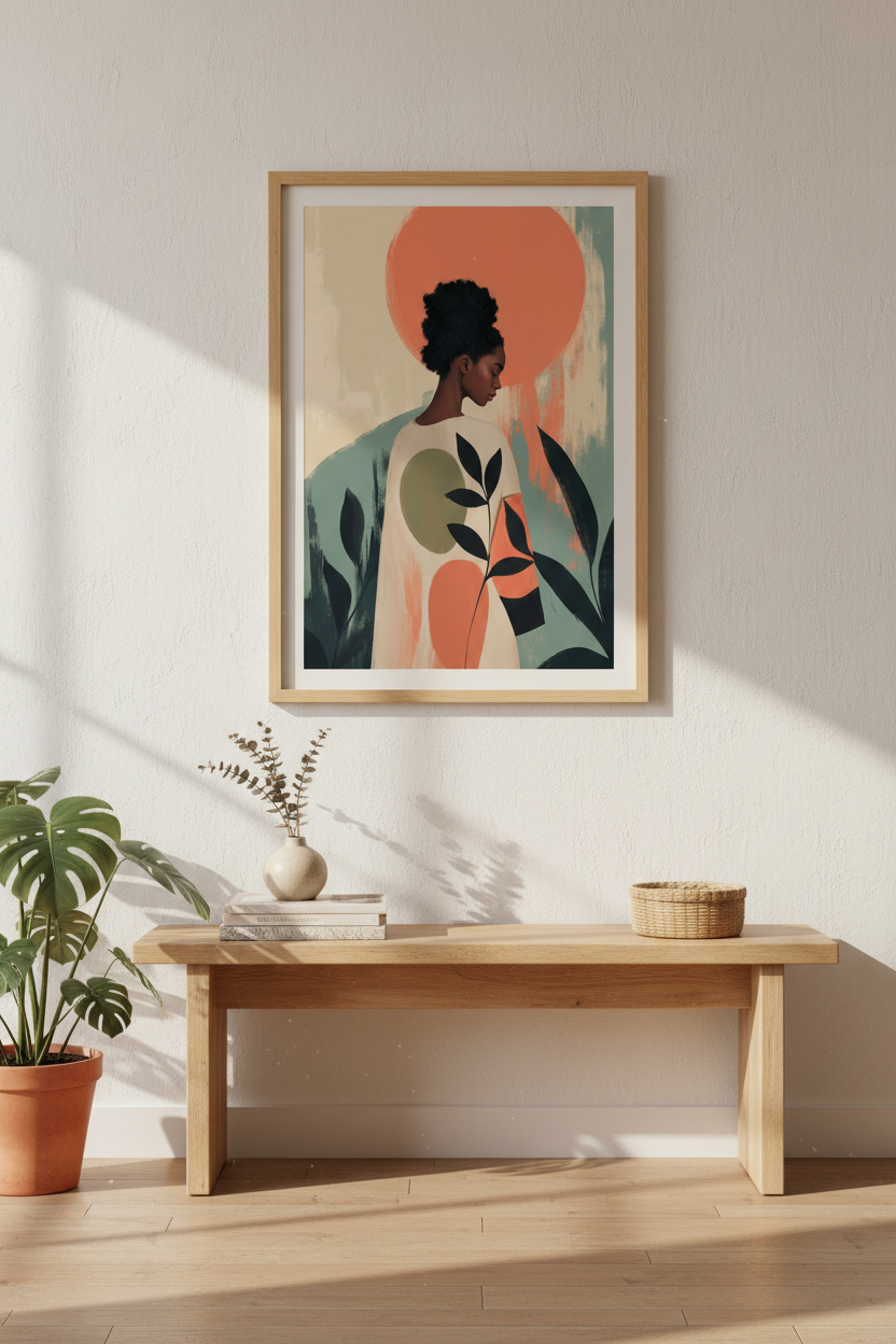 boho wall art print | Abstract Sunset, Coral Teal | Living Room Decor