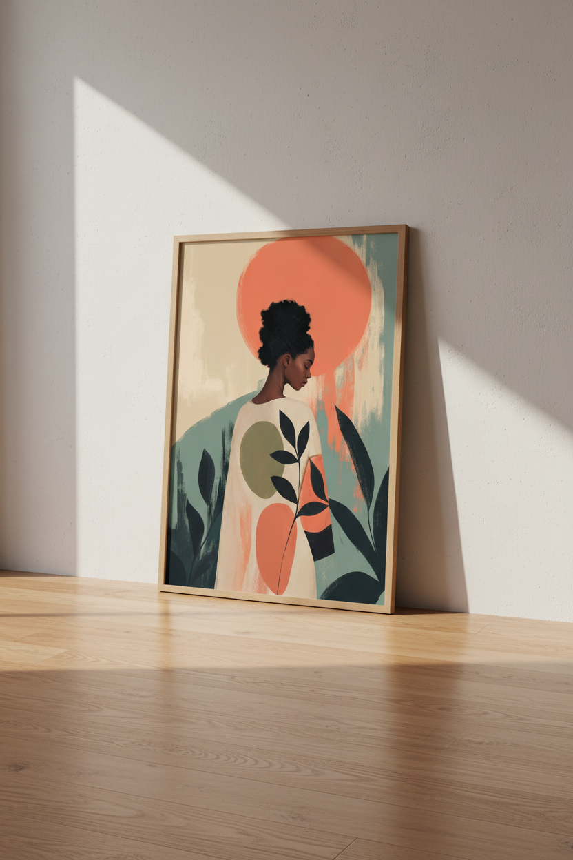 boho wall art print | Abstract Sunset, Coral Teal | Living Room Decor