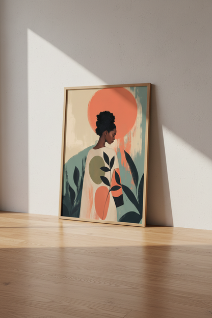 boho wall art print | Abstract Sunset, Coral Teal | Living Room Decor
