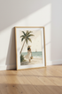Coastal Woman on Beach | Palm Tree & Sailboat Print, Neutral Summer Wall Art Decor