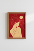 boho line art print | warm beige red accents, living room decor