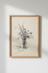Minimalist Floral Charcoal Sketch | Black & White Flower Vase, Modern Home Decor Art
