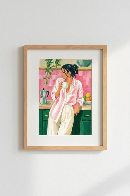Pastel Wall Art | Modern Impressionist, Pink &amp; Green Kitchen Decor