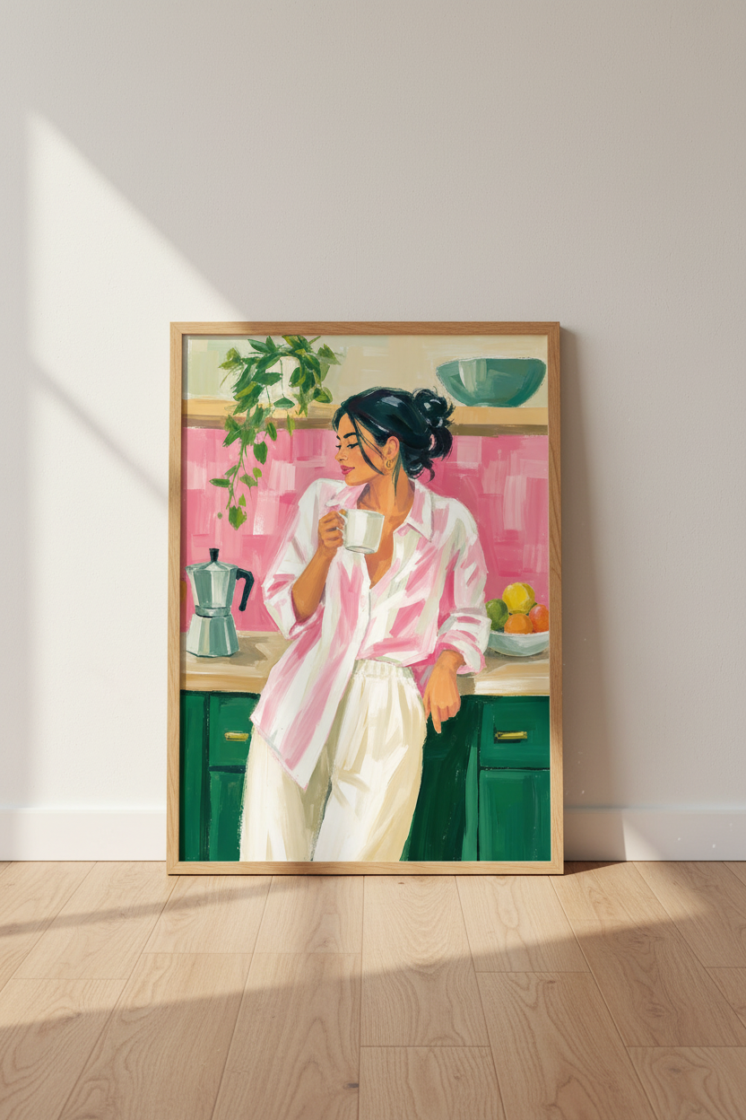 Pastel Wall Art | Modern Impressionist, Pink &amp; Green Kitchen Decor