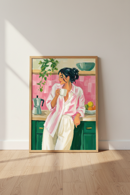Pastel Wall Art | Modern Impressionist, Pink &amp; Green Kitchen Decor