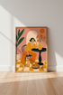 Boho Woman Illustration | Orange & Pink Retro Aesthetic, Living Room Decor