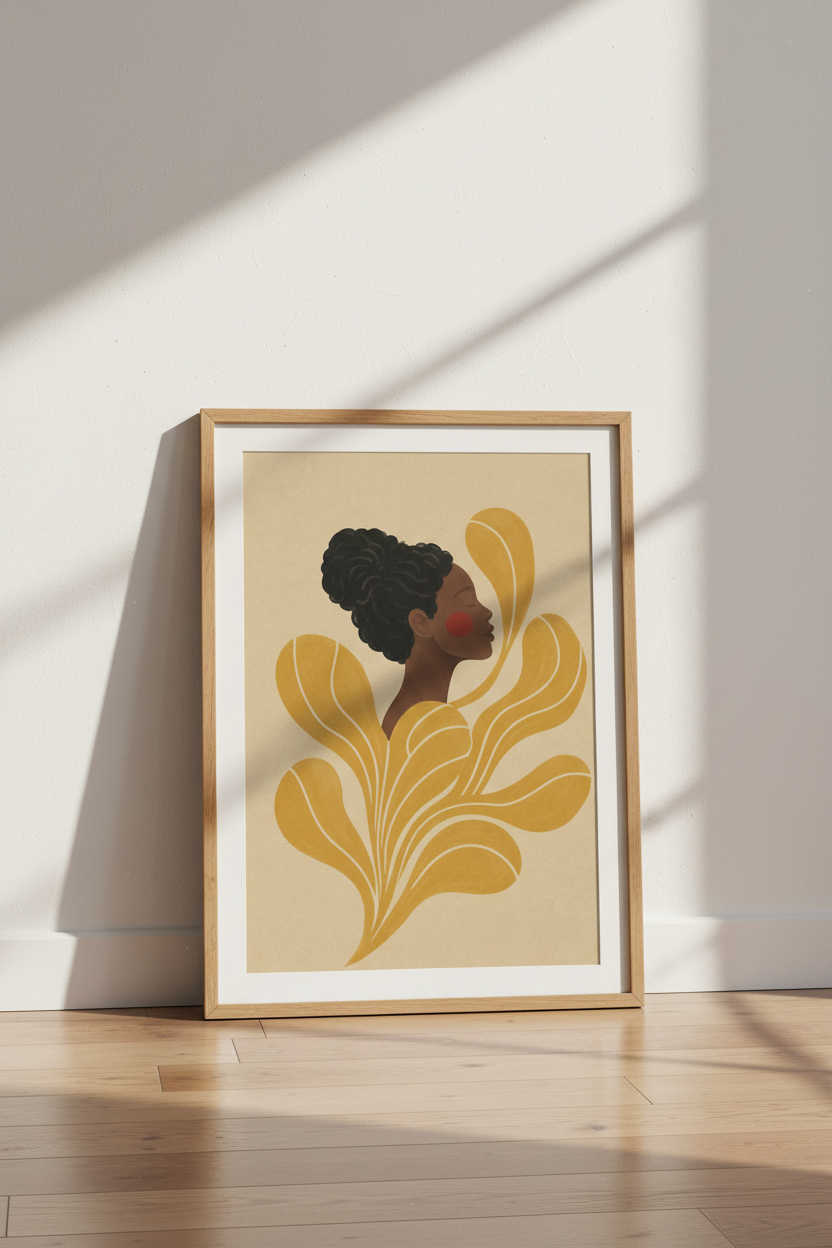 Boho Wall Art Print | warm golden yellows, earthy tones | living room decor