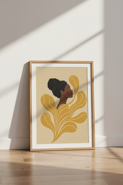 Boho Wall Art Print | warm golden yellows, earthy tones | living room decor