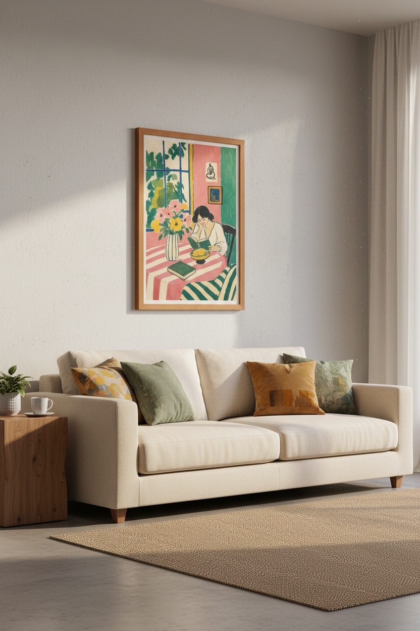 Reading Woman Art Print | Matisse Style Pink &amp; Green Decor | Fauvism Poster