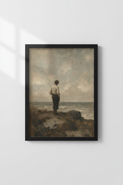 Moody Seascape | Vintage Oil Painting Style, Coastal Wall Art Print