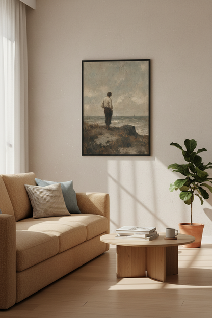 Moody Seascape | Vintage Oil Painting Style, Coastal Wall Art Print