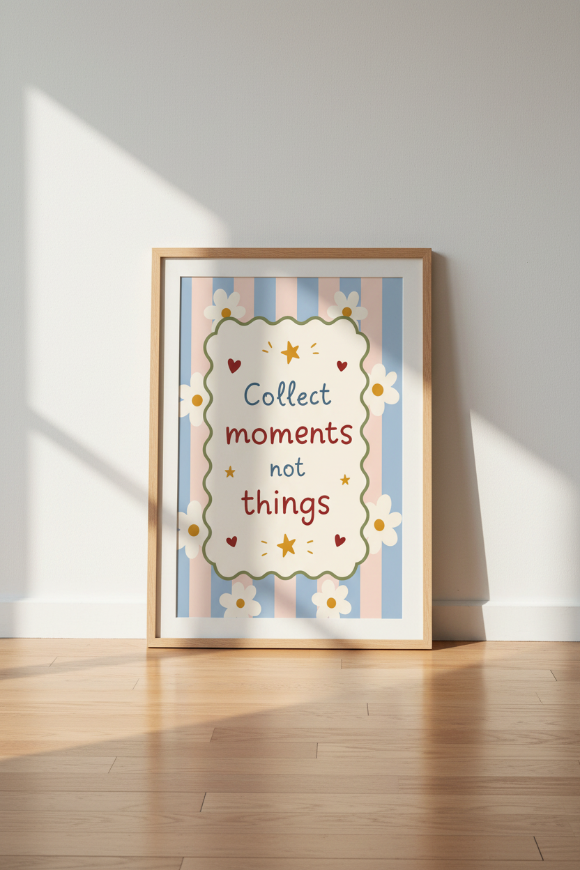 Collect Moments Wall Art Print | Pastel Daisy Decor | Whimsical Quote Poster