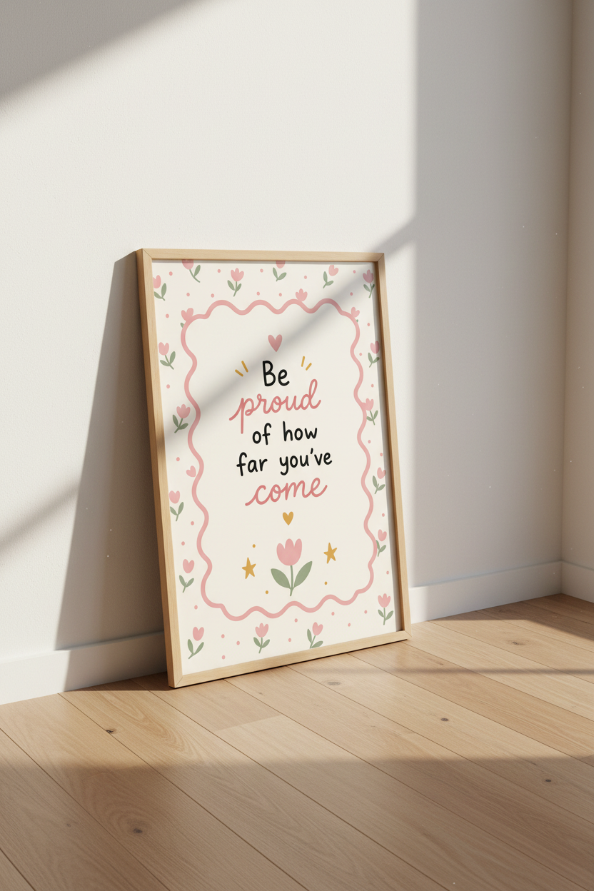 Motivational Quote Wall Art | Pink Floral Aesthetic, Nursery &amp; Office Decor