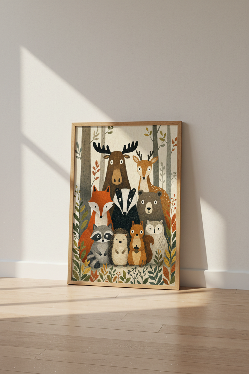 Woodland Animals | Forest Friends Kids Wall Art, Nursery Decor Poster