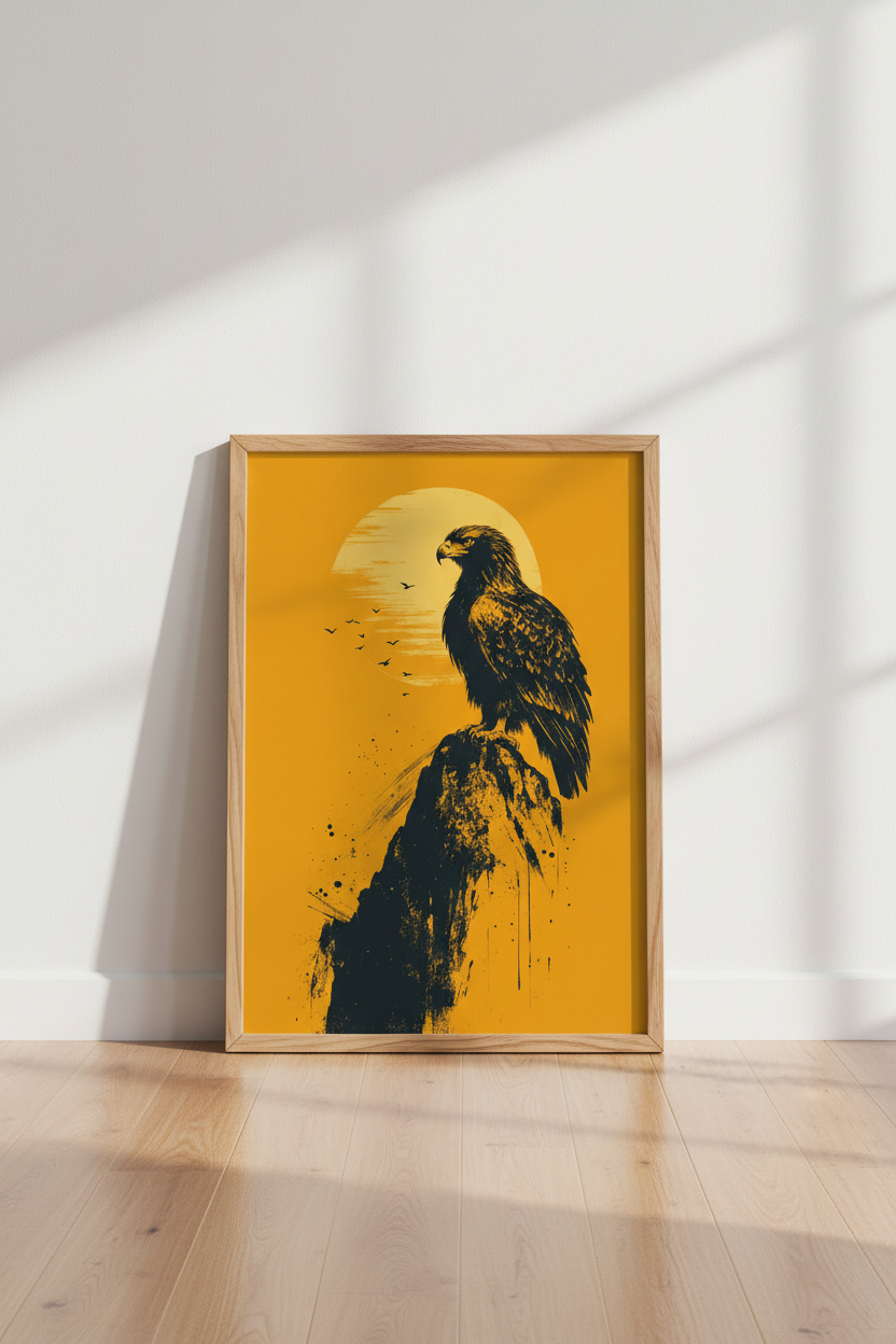 Eagle Sunset Silhouette Wall Art Print | Office Decor | Modern Minimalist Poster