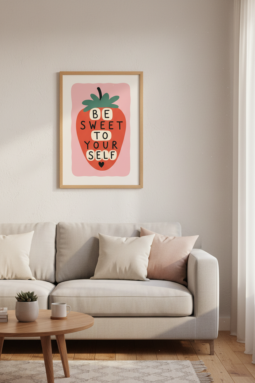 Wall Art Print | Strawberry Retro Danish Pastel Poster | Kitchen &amp; Dorm Decor