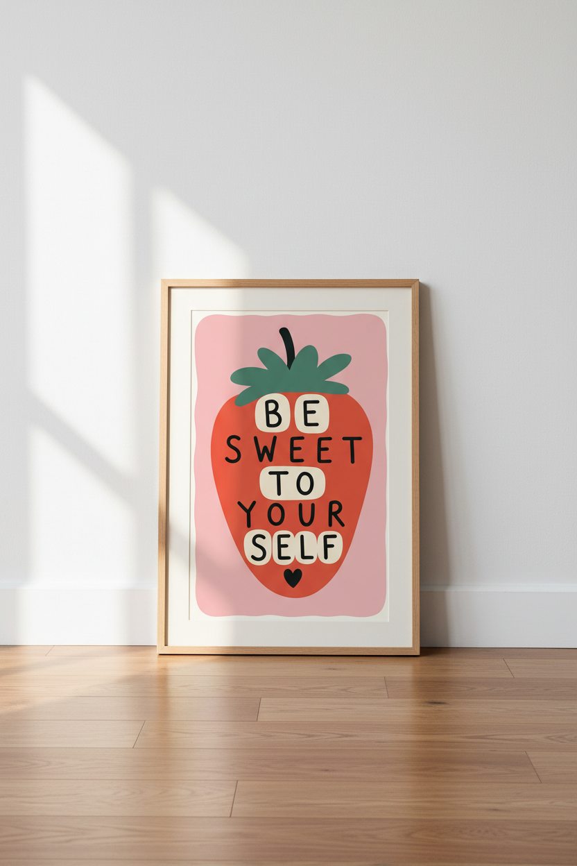 Wall Art Print | Strawberry Retro Danish Pastel Poster | Kitchen &amp; Dorm Decor