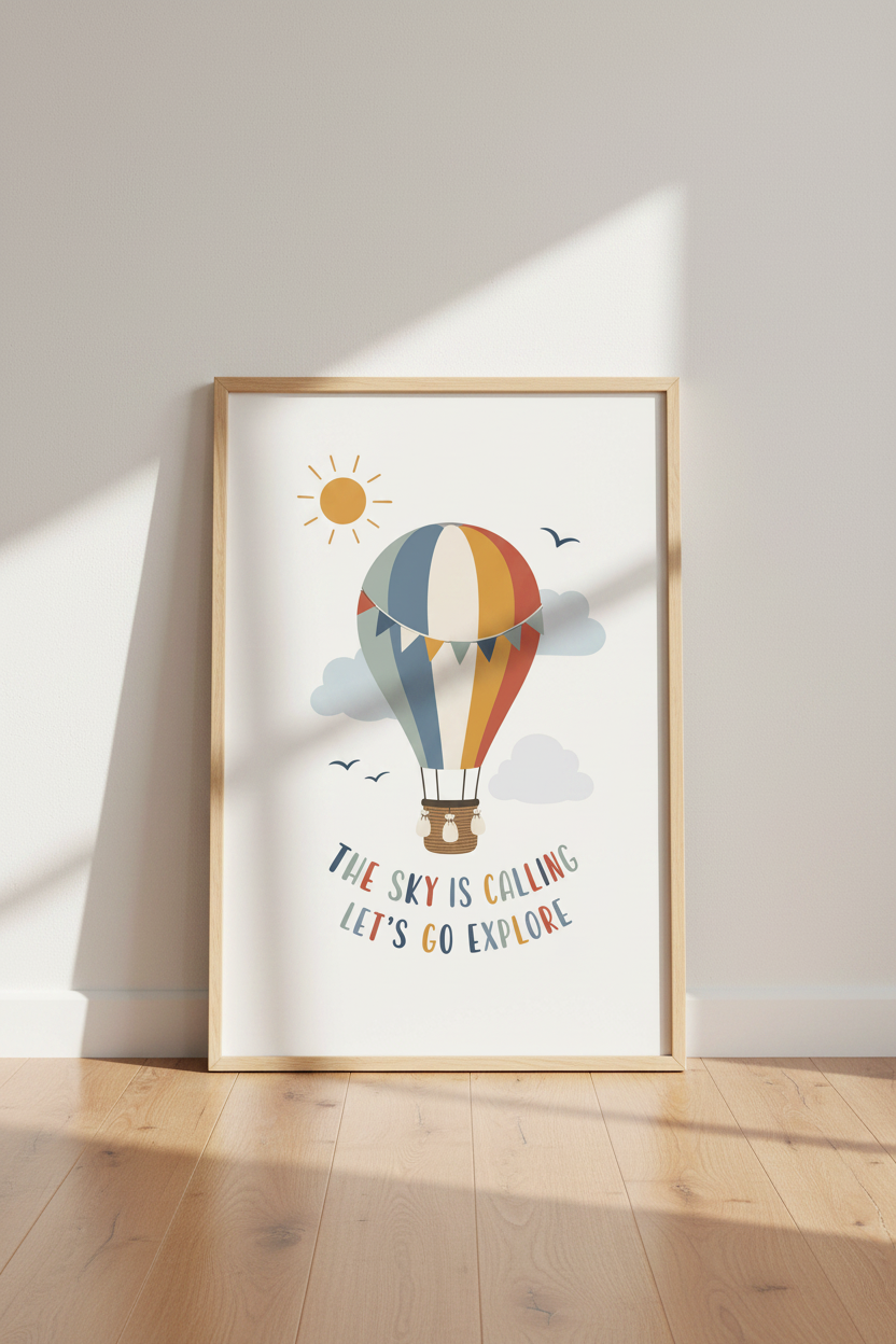 Hot Air Balloon Nursery Wall Art | Boho Adventure Print, Kids Room Decor