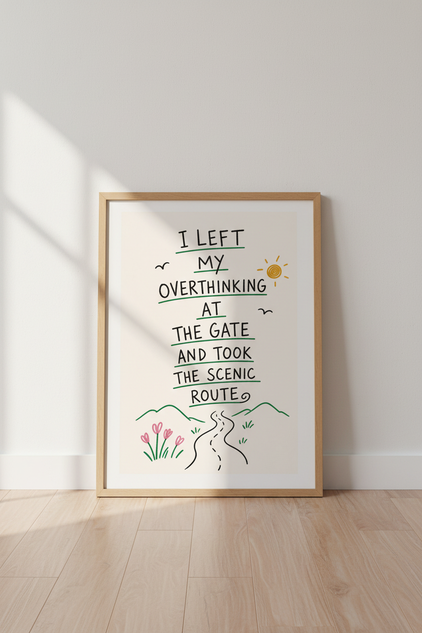 Scenic Route Quote Wall Art | Hand-Drawn Mental Health Poster, Bedroom Decor