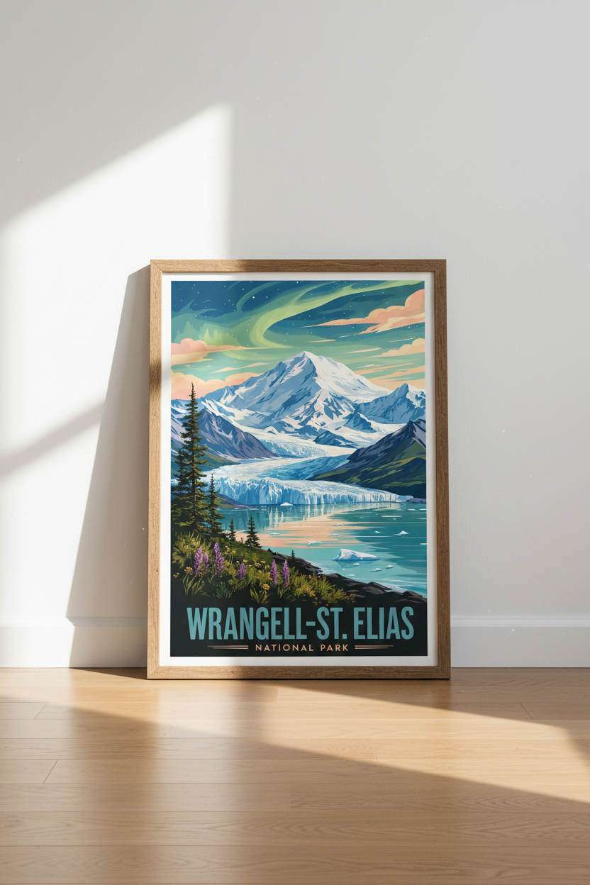 Wrangell-St. Elias National Park Art | Aurora Mountain Poster | Alaska Nature Decor