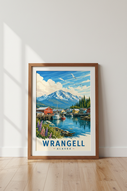 Wrangell Alaska Travel Poster | Coastal Mountain Wall Art | Vintage Aesthetic Print
