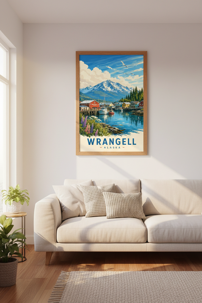 Wrangell Alaska Travel Poster | Coastal Mountain Wall Art | Vintage Aesthetic Print