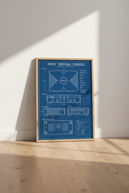 Original Xbox Blueprint Wall Art | Retro Gamer Decor, Gaming Console Poster