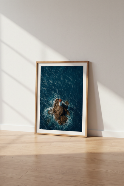 Lighthouse Coastal Wall Art Print | Nautical Ocean Decor | Modern Aerial Poster