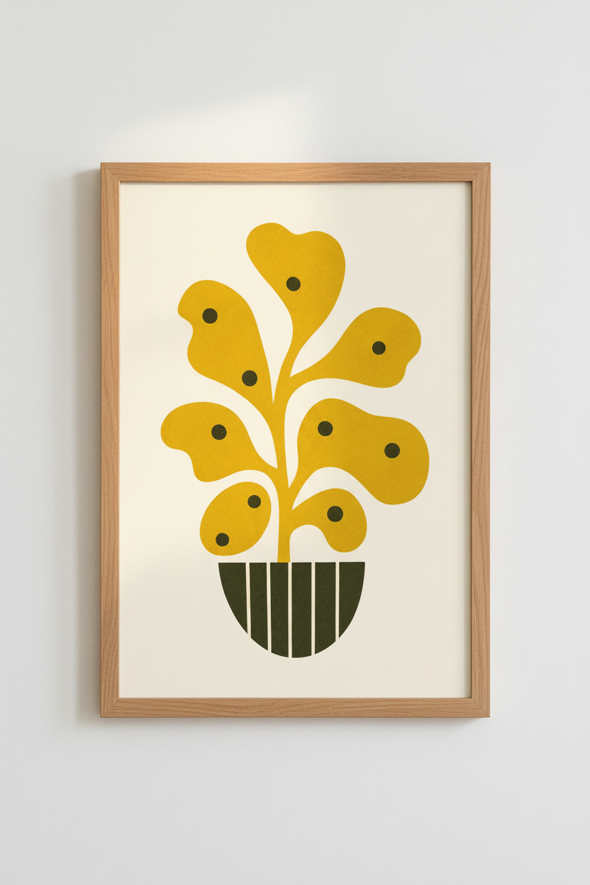 Abstract Botanical Wall Art Print | Mustard Yellow Modern Decor | Minimalist Poster