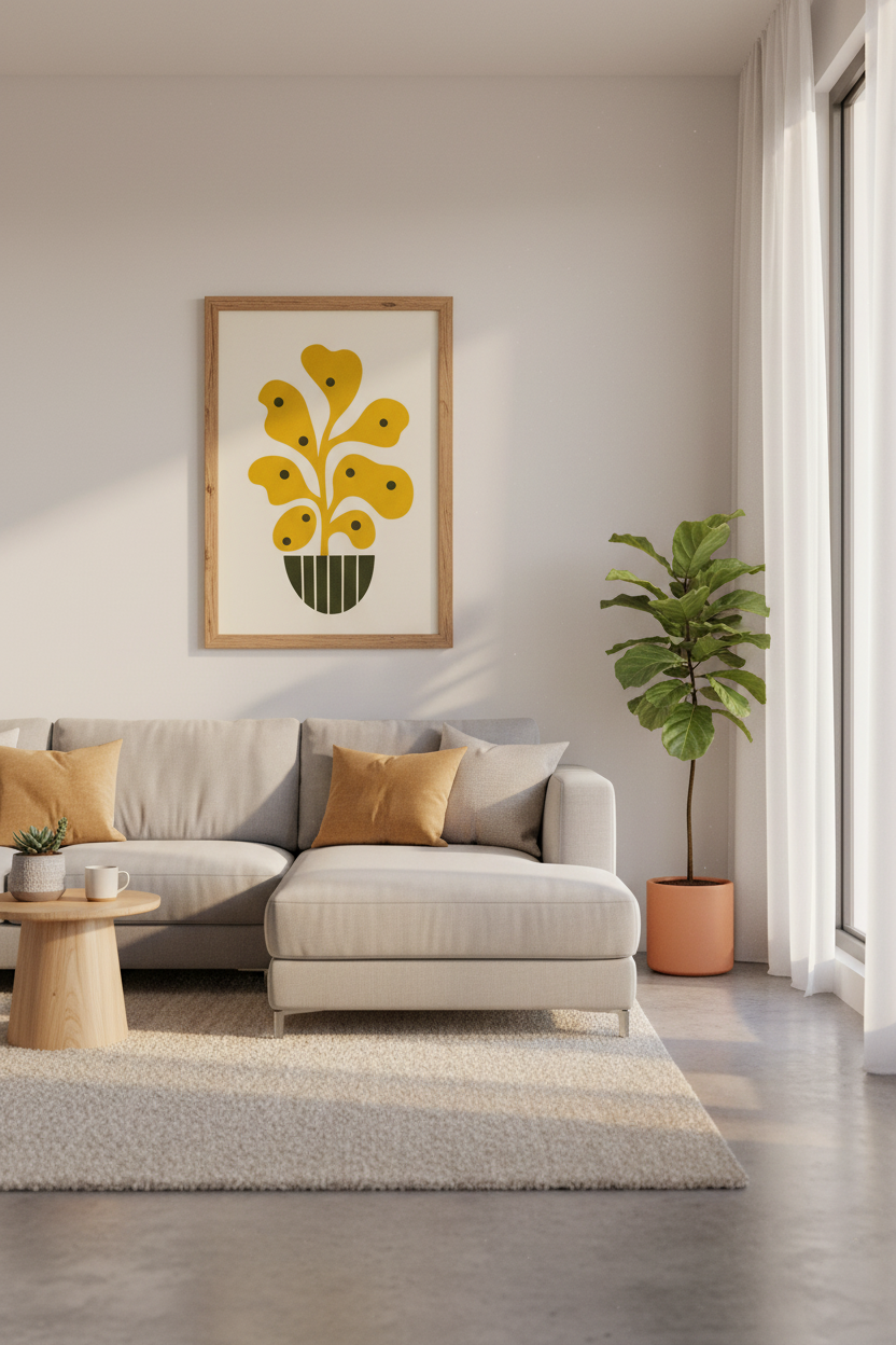 Abstract Botanical Wall Art Print | Mustard Yellow Modern Decor | Minimalist Poster