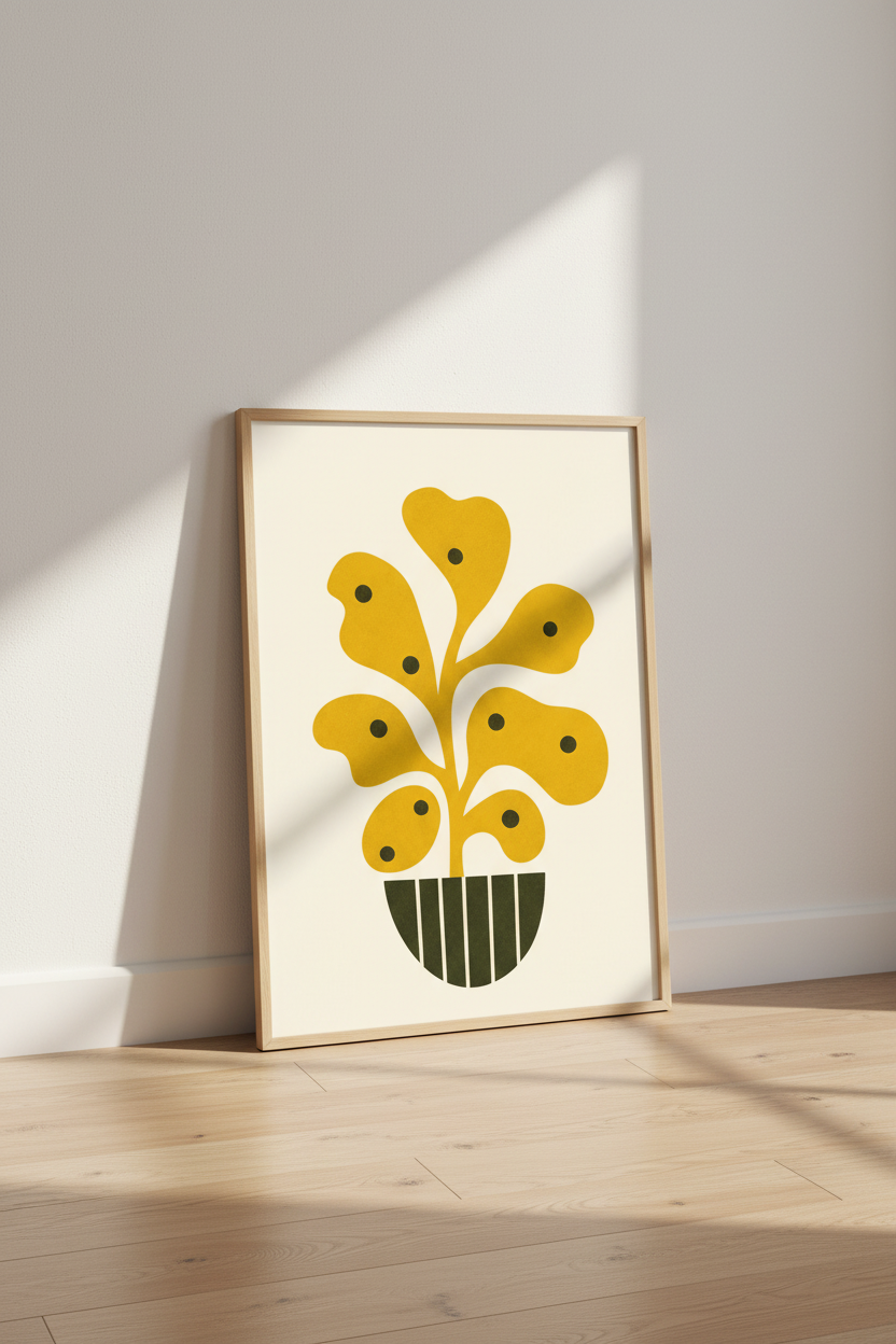Abstract Botanical Wall Art Print | Mustard Yellow Modern Decor | Minimalist Poster